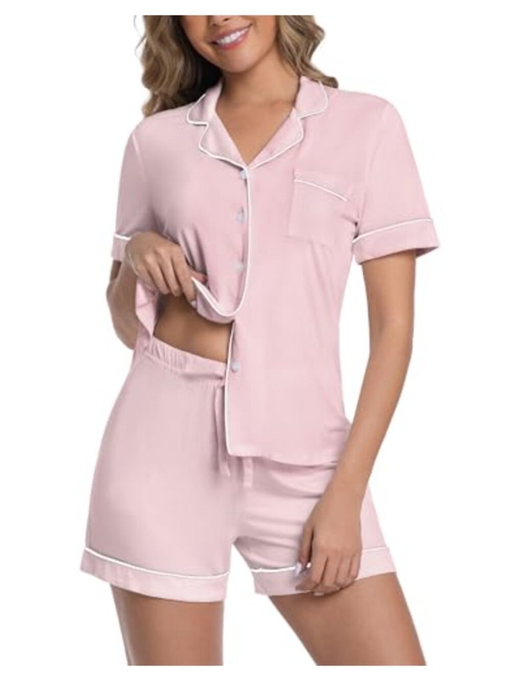 Bamboo Viscose Pajama Set Button Down 2 Piece Short Sleeve Women PJs